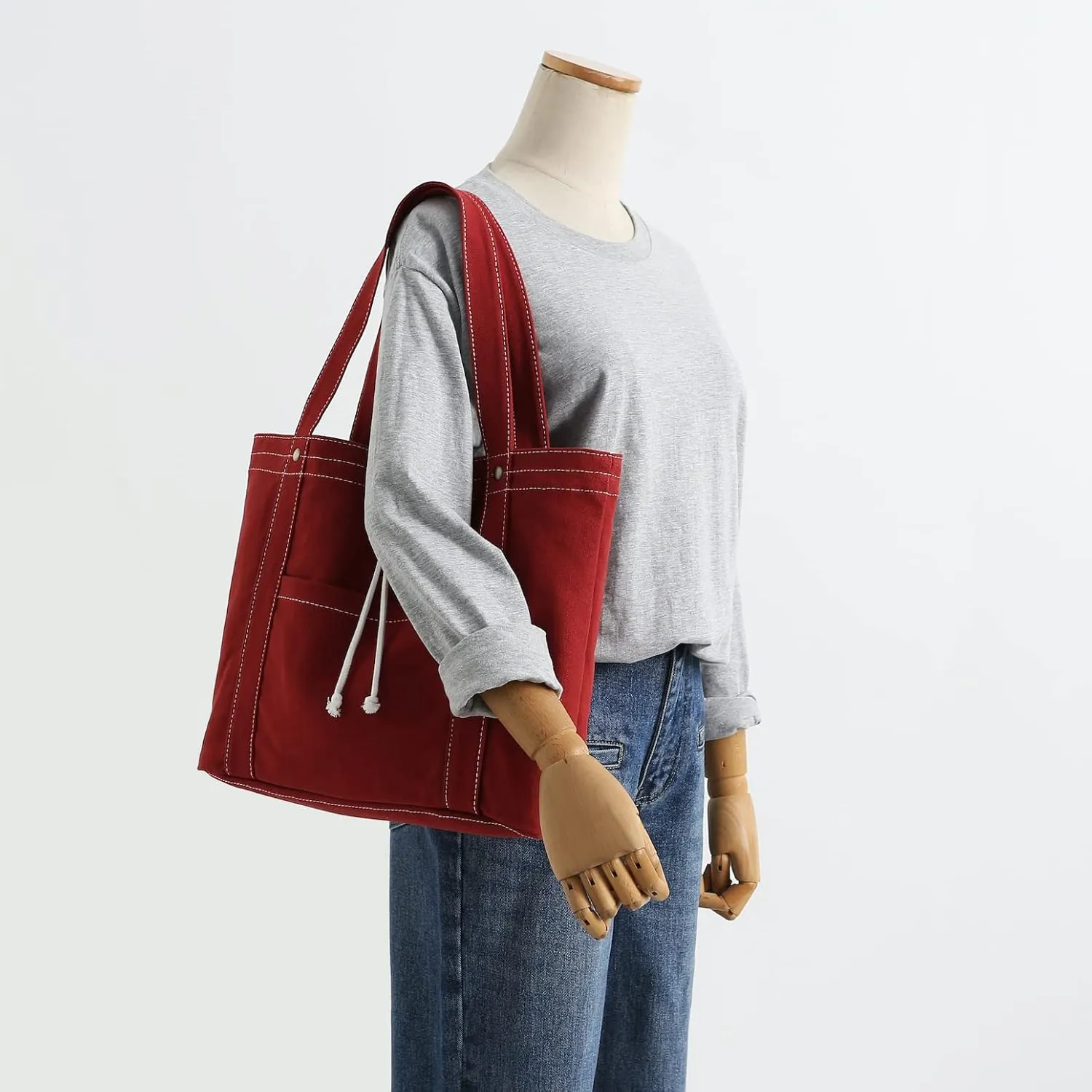 Jeelow Canvas Tote Handbag Shoulder Bag Crossbody Purses Double Pockets For Men & Women