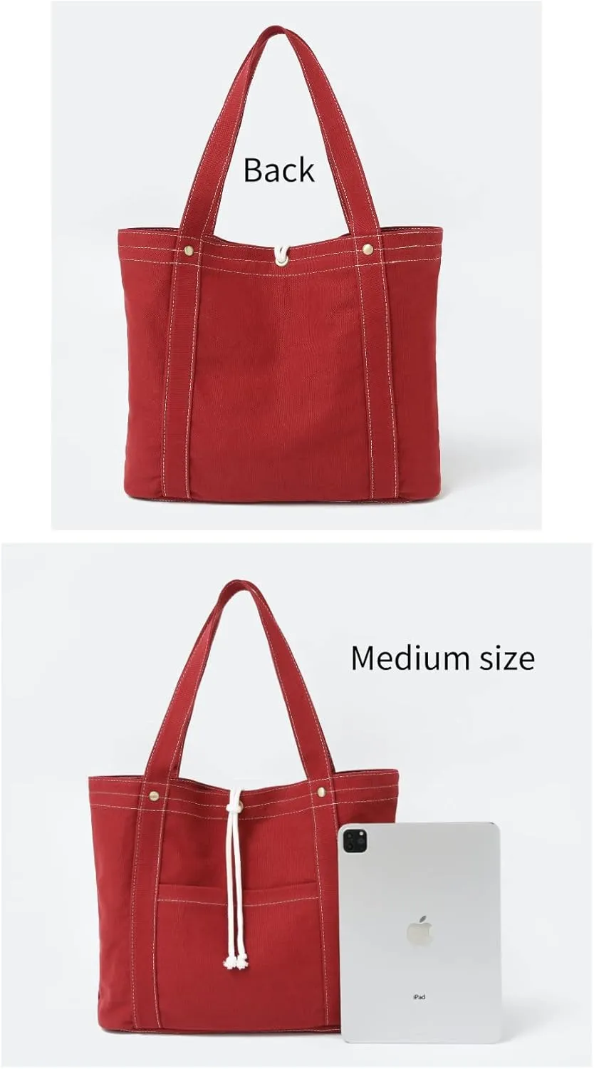 Jeelow Canvas Tote Handbag Shoulder Bag Crossbody Purses Double Pockets For Men & Women