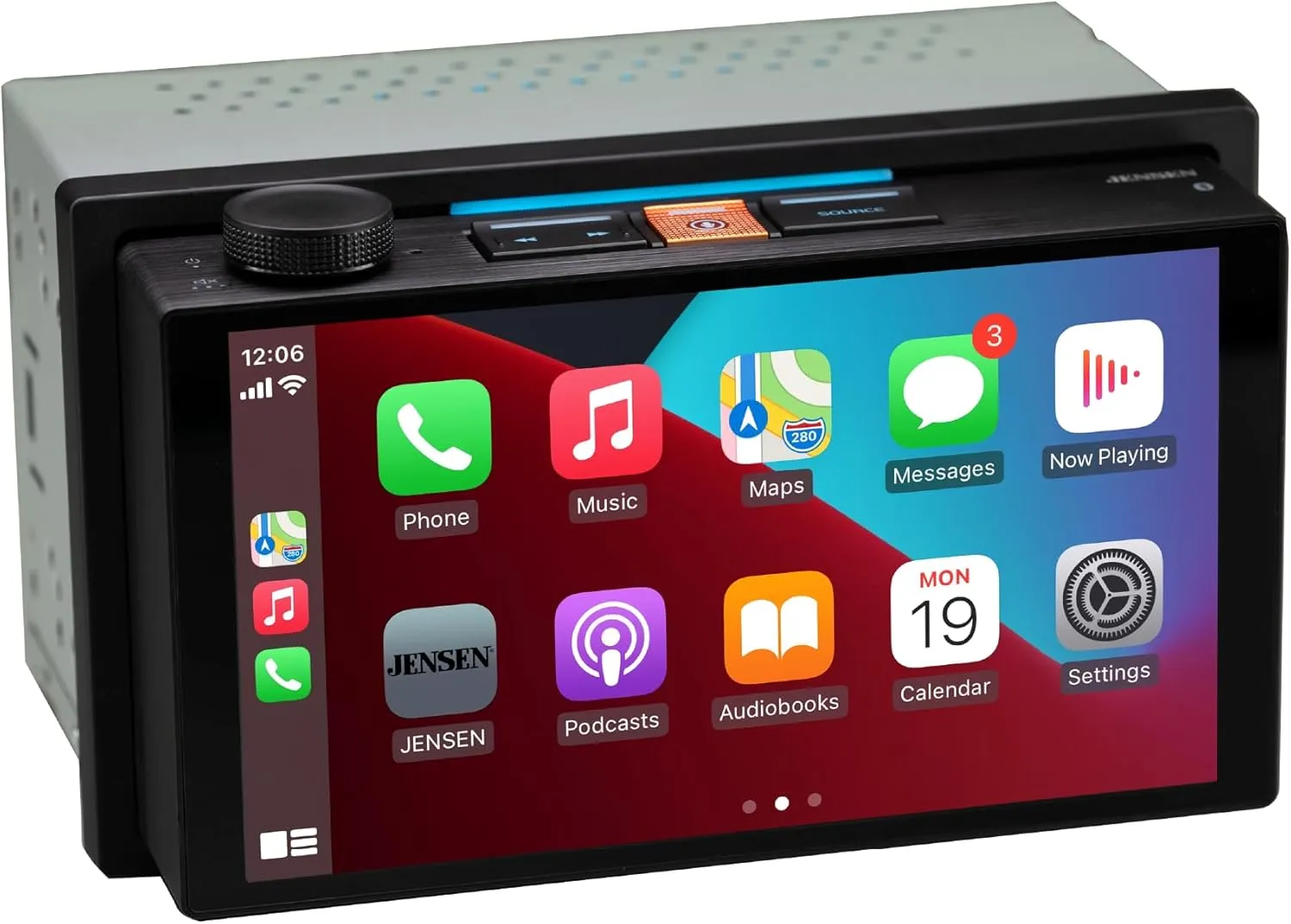 JENSEN J5UP7 7-inch Top Mount Control Touchscreen Receiver with Certified Wireless Apple Carplay Android Auto | Double DIN Car Stereo with Bluetooth | Backup Camera Input | USB Playback & Charge