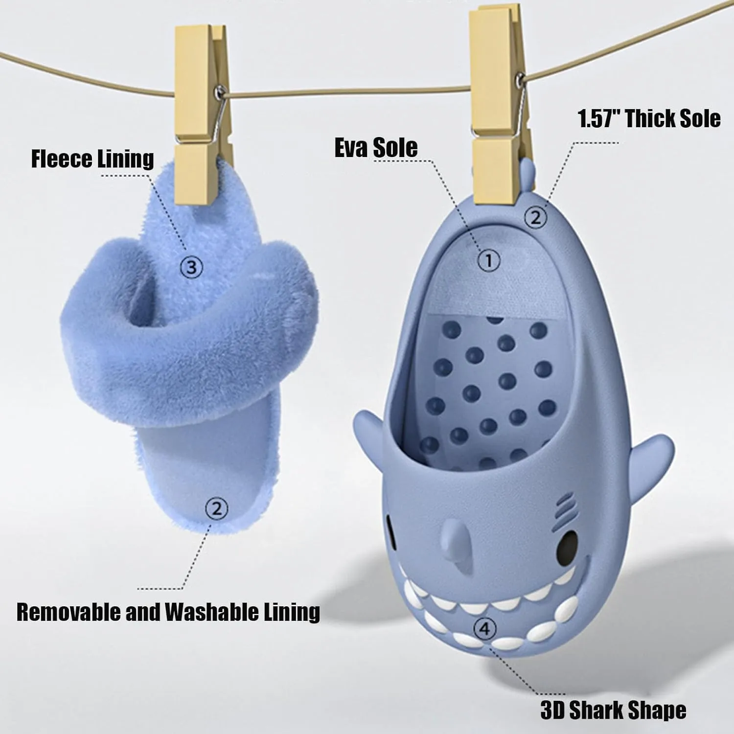 Jfxgjuv Sharklas Polares Sharklas De Invierno Sharklas Polares Originales Summer and Winter Shark Slides Detachable Warm Fuzzy Slippers