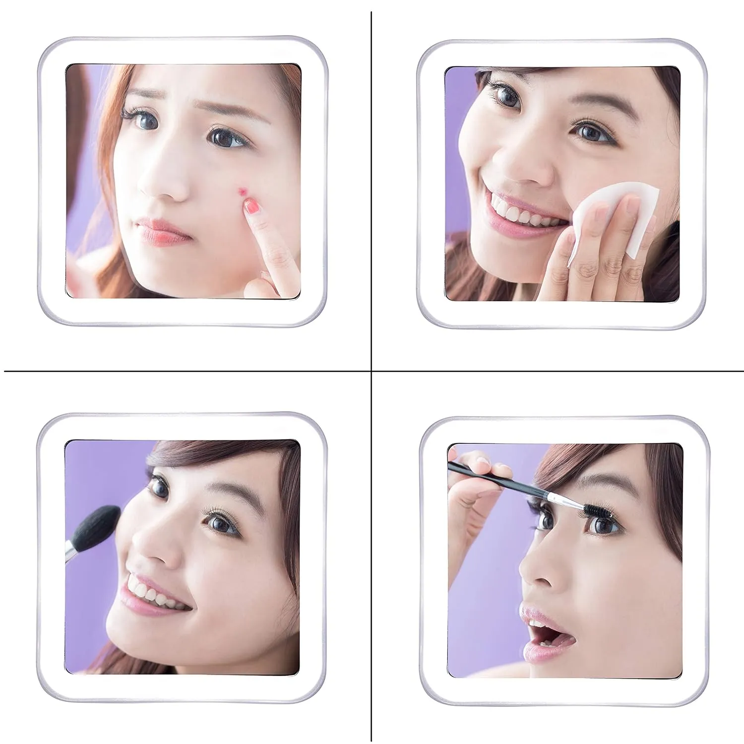 JiBen Square Flexible Gooseneck LED Lighted 10X Magnifying Makeup Mirror, Power Locking Suction Cup, Bright Diffused Light, 360 Degree Swivel, Portable Cordless Travel and Home Bathroom Vanity Mirror