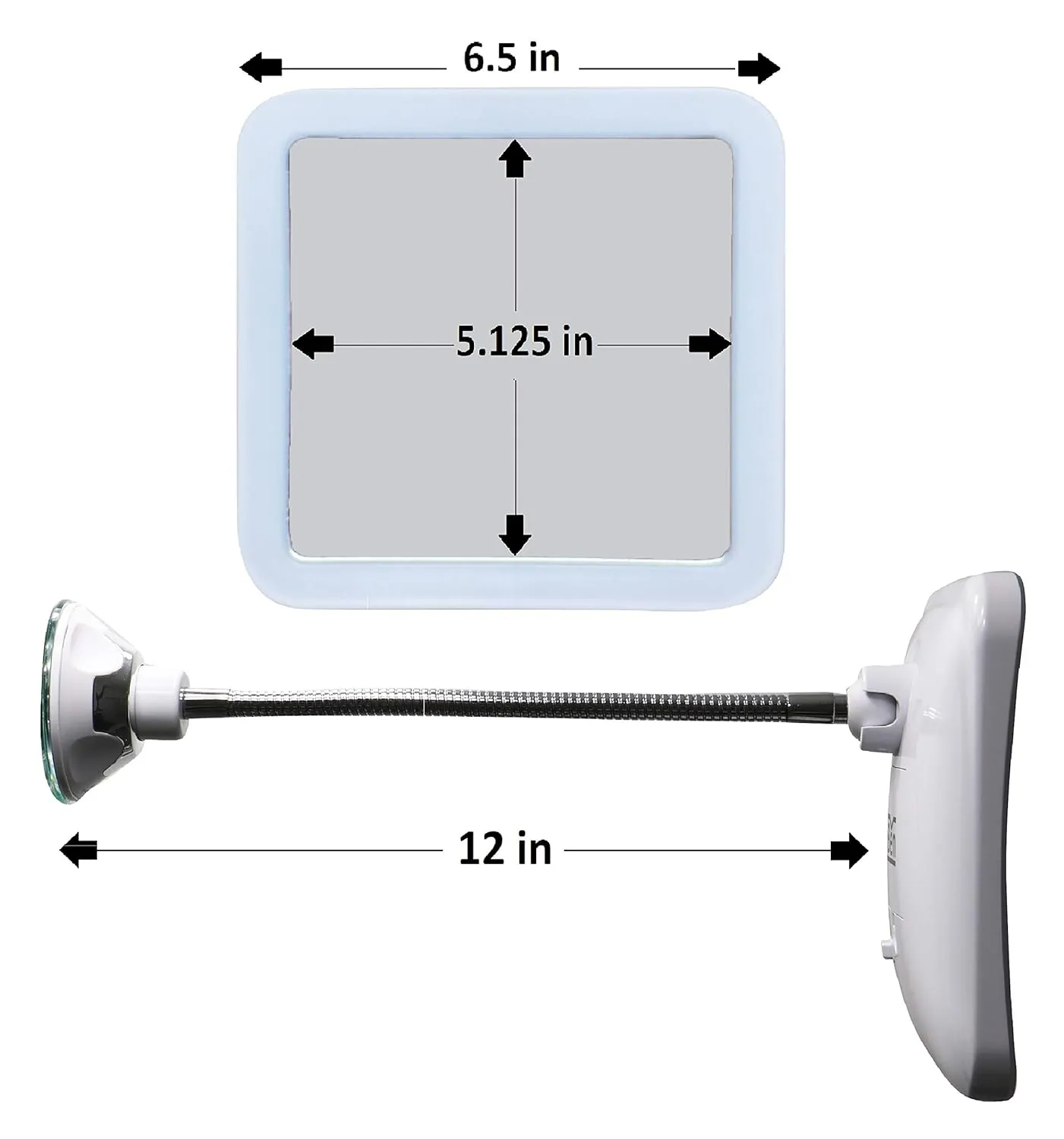 JiBen Square Flexible Gooseneck LED Lighted 10X Magnifying Makeup Mirror, Power Locking Suction Cup, Bright Diffused Light, 360 Degree Swivel, Portable Cordless Travel and Home Bathroom Vanity Mirror