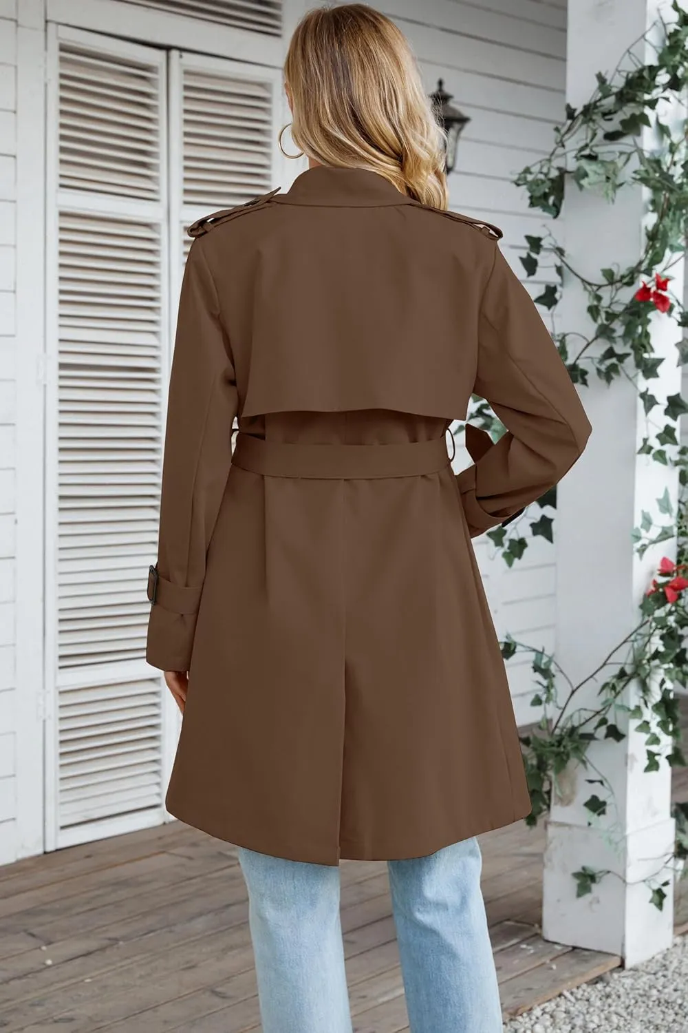Joe Wenko Women's Waterproof Trench Coat Double Breasted Lapel Rain Coats for Women With Belt