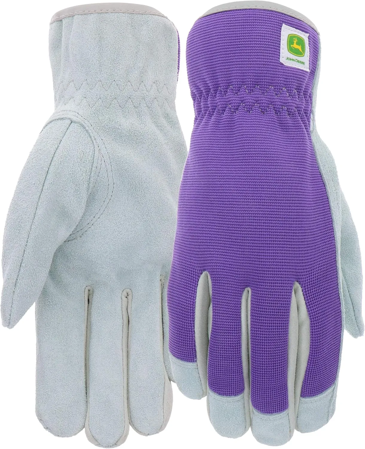 John Deere Women's Split Cowhide Leather Palm Gloves, Abrasion Resistant, High Dexterity, Purple, Grey
