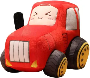JOSON Cartoon car Plush Toy Simulation Farm Tractor Stuffed Plush Pillow for Boys Girls Day (red)