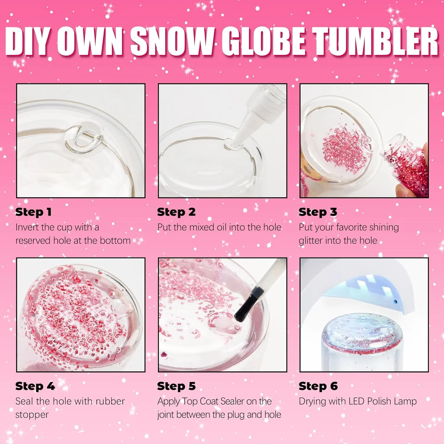 Joyclub 4 Pack Sublimation Snow Globe Tumbler Pre Drilled Beer Can Shaped, 16oz Double Wall Sublimation Glass Cups with Lids and Straws for Snow Globe Glitter DIY Smoothie Soda Boba Tea Cocktail