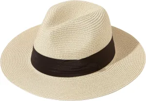 JOYEBUY Womens UPF50 Foldable Summer Straw Hat Wide Brim Fedora Sun Beach hat