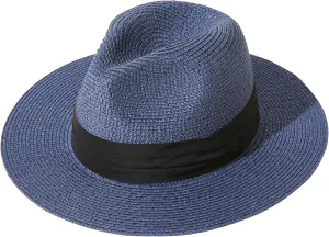JOYEBUY Womens UPF50 Foldable Summer Straw Hat Wide Brim Fedora Sun Beach hat