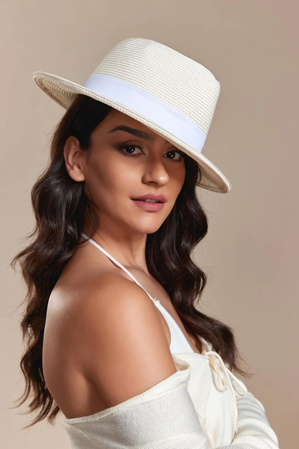 Joywant Womens Straw Fedora Beach Sun Hat, Packable Wide Brim Panama Hat for Women UV UPF50  Summer Hat