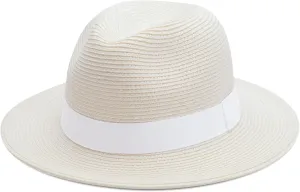 Joywant Womens Straw Fedora Beach Sun Hat, Packable Wide Brim Panama Hat for Women UV UPF50  Summer Hat
