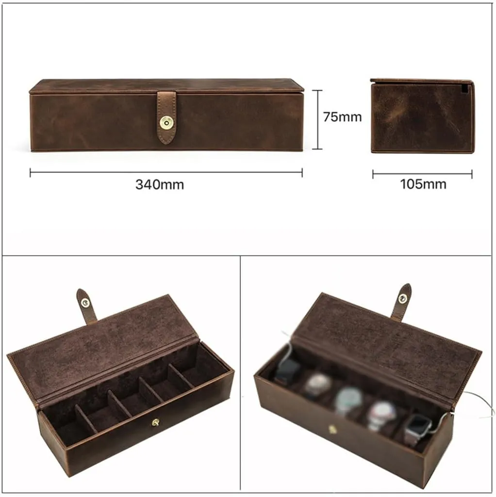JSEIAJB Leather Five Position Watch Storage Box Travel Portable Multi Compartment Mechanical Watch Watch Case
