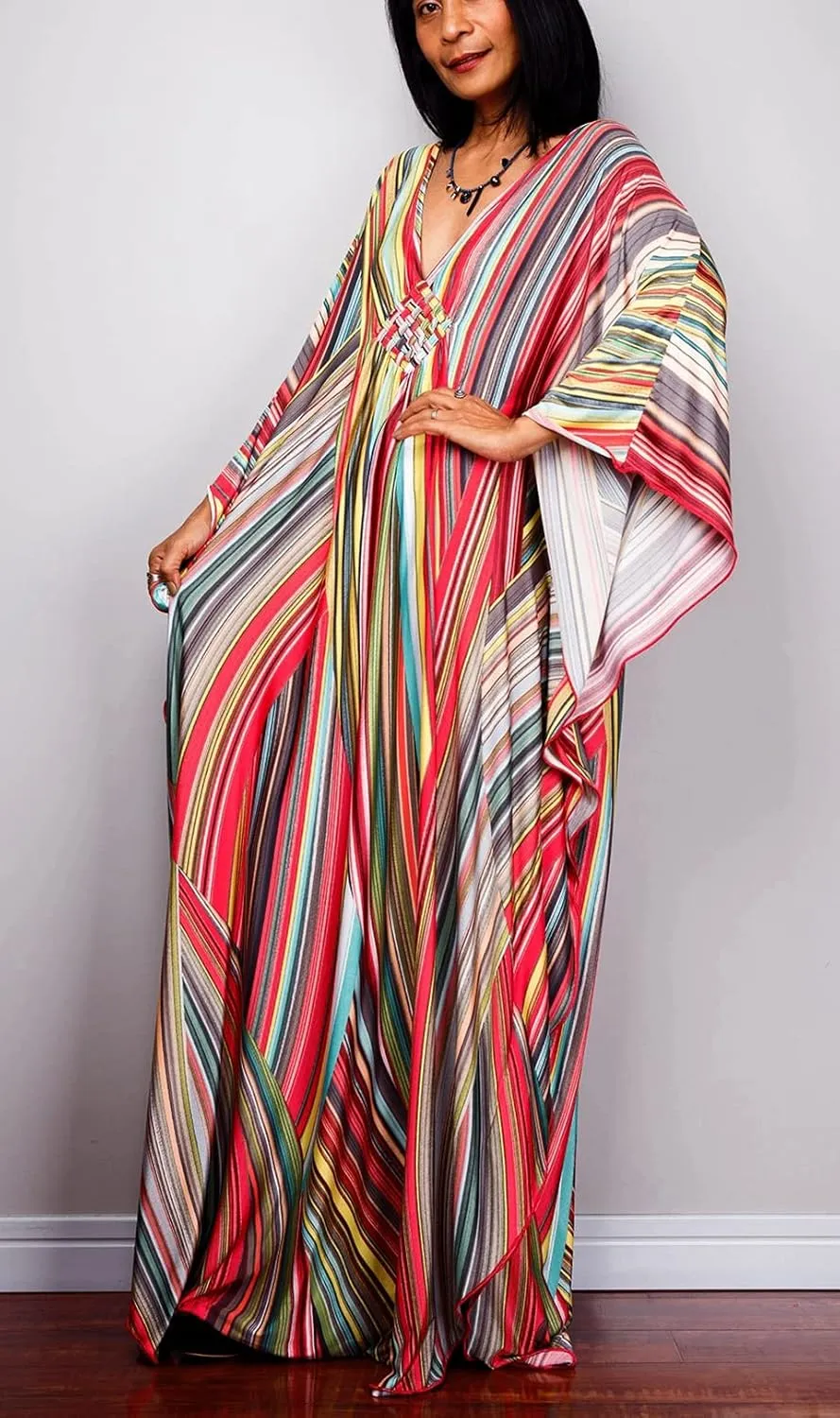 Kaftan Dresses for Women Wave Neck Swimsuit Cover Up Caftan Dress Plus Size Oversized Long Beach Dress