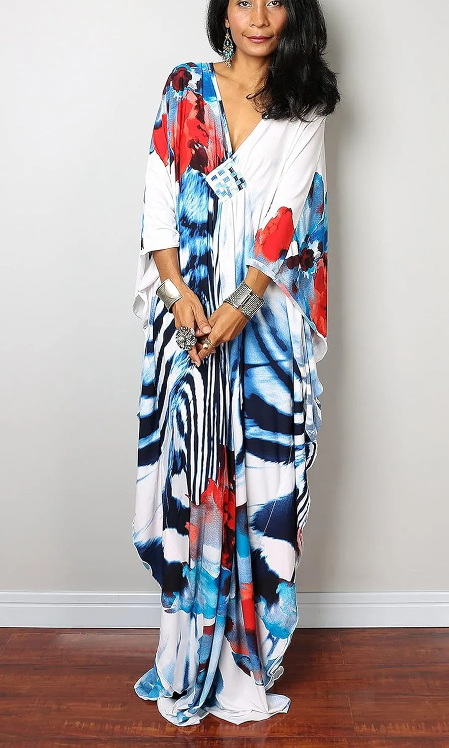 Kaftan Dresses for Women Wave Neck Swimsuit Cover Up Caftan Dress Plus Size Oversized Long Beach Dress
