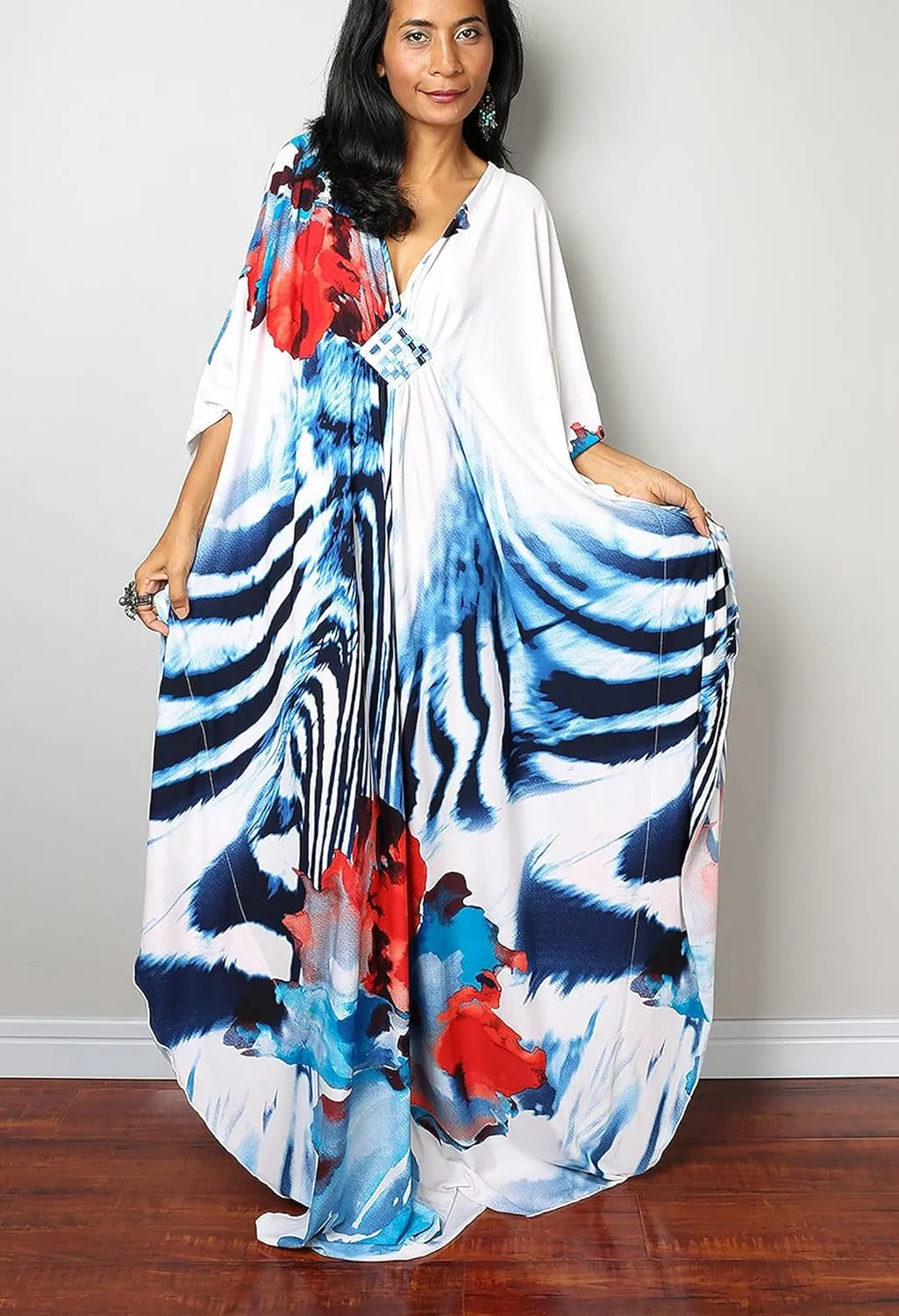 Kaftan Dresses for Women Wave Neck Swimsuit Cover Up Caftan Dress Plus Size Oversized Long Beach Dress