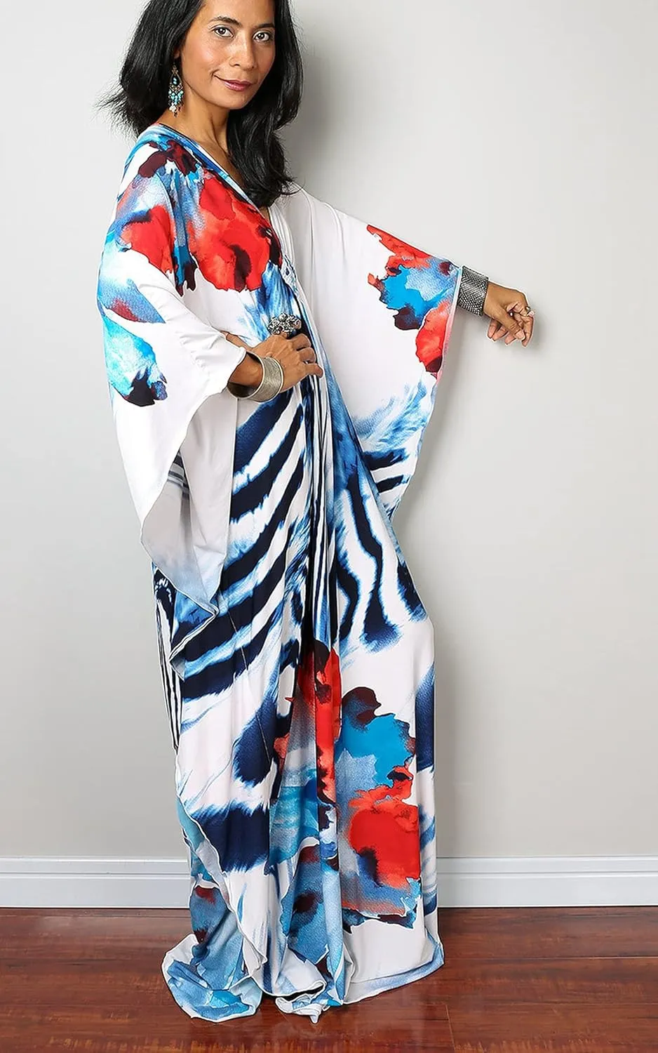 Kaftan Dresses for Women Wave Neck Swimsuit Cover Up Caftan Dress Plus Size Oversized Long Beach Dress