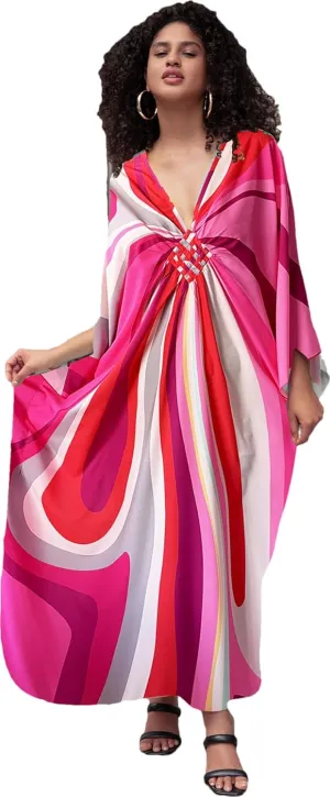 Kaftan Dresses for Women Wave Neck Swimsuit Cover Up Caftan Dress Plus Size Oversized Long Beach Dress