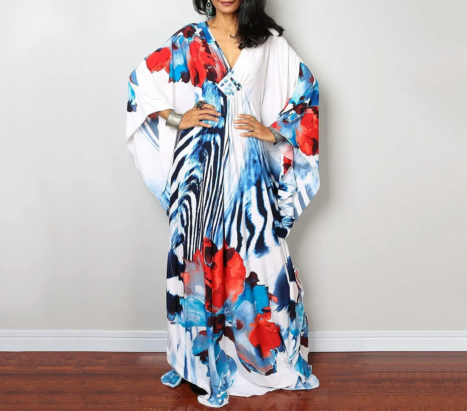 Kaftan Dresses for Women Wave Neck Swimsuit Cover Up Caftan Dress Plus Size Oversized Long Beach Dress