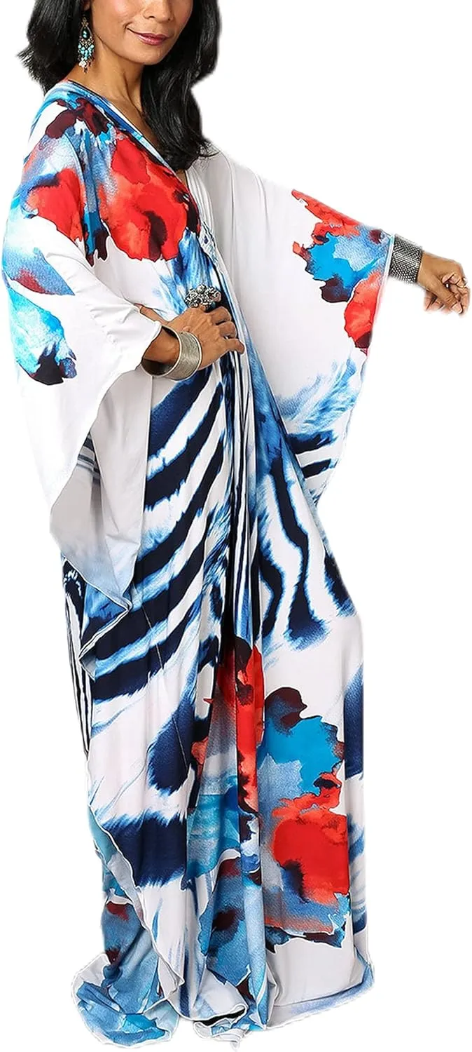 Kaftan Dresses for Women Wave Neck Swimsuit Cover Up Caftan Dress Plus Size Oversized Long Beach Dress
