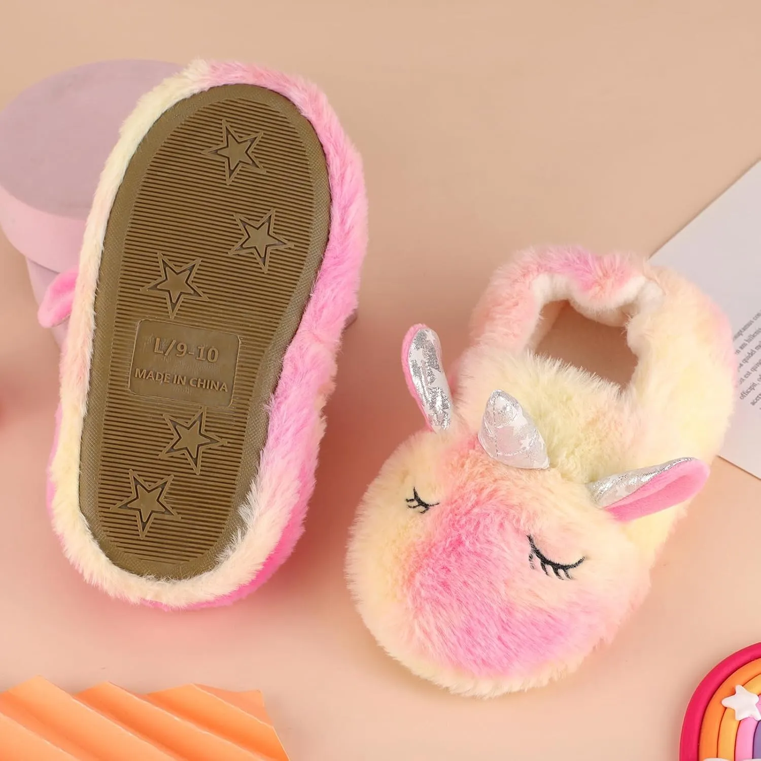 KAKU NANU Toddler Kids Slippers Cute Animal Cartoon Shoes Girls Boys Warm Fleece Winter Household Slippers