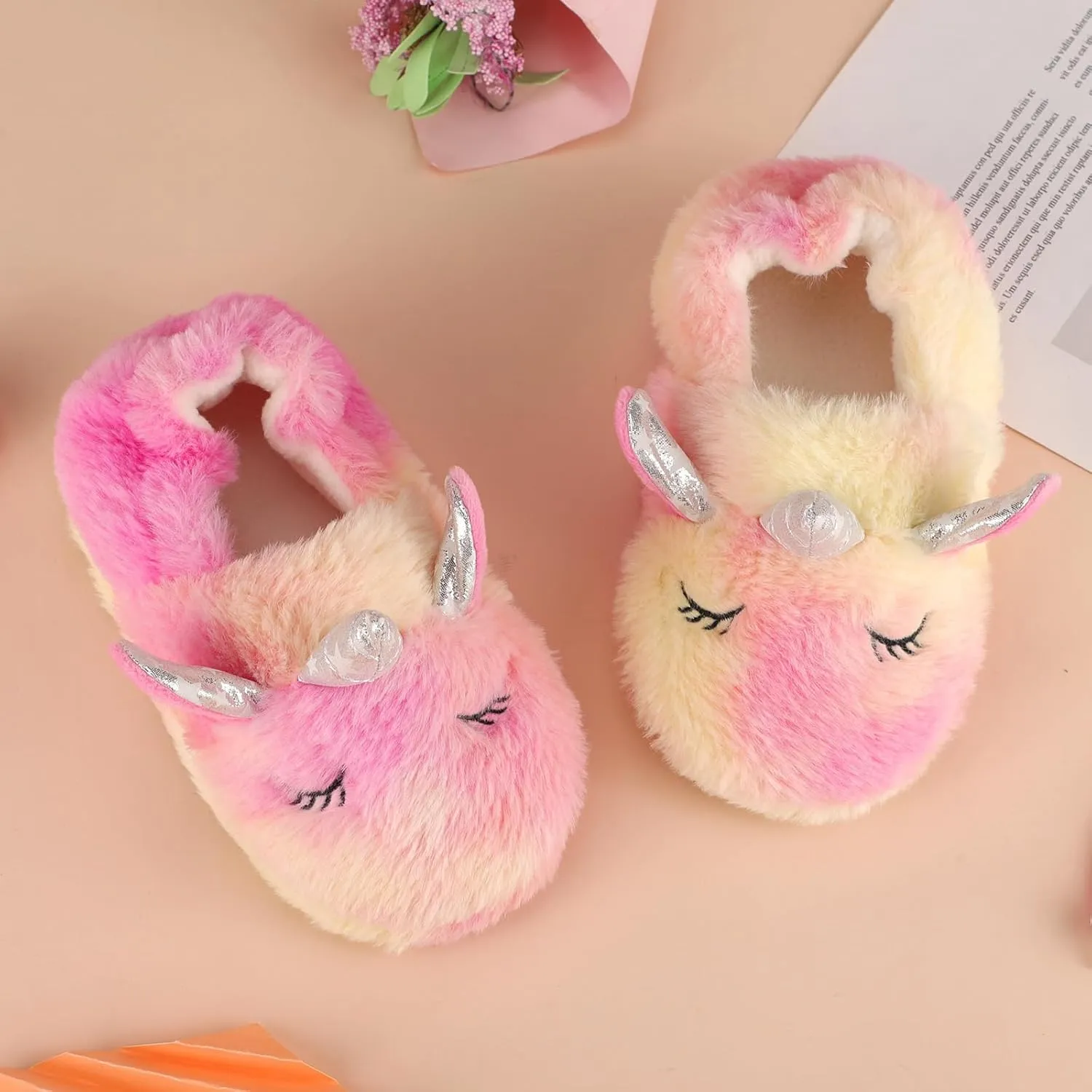 KAKU NANU Toddler Kids Slippers Cute Animal Cartoon Shoes Girls Boys Warm Fleece Winter Household Slippers