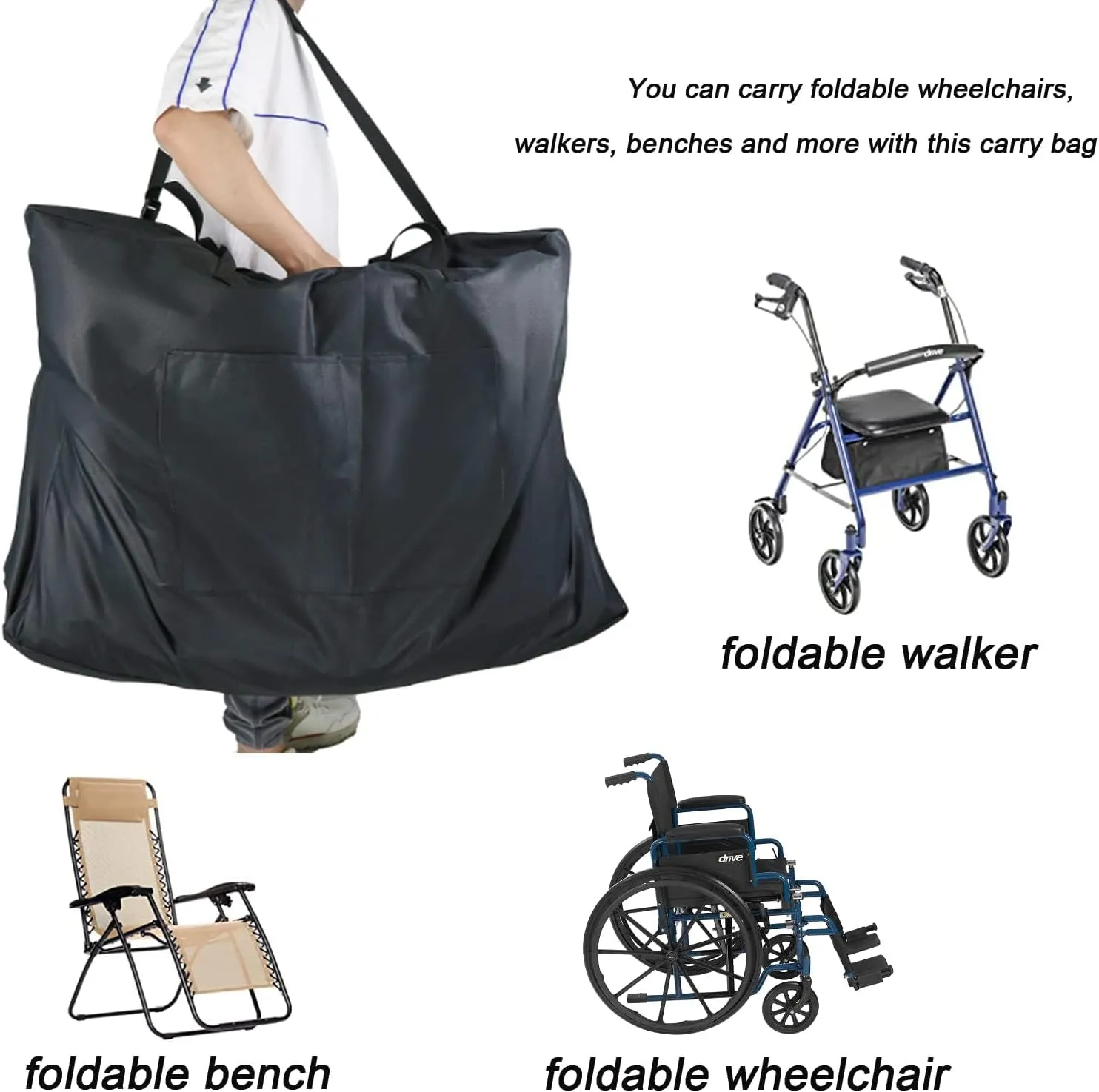 Kasla Rollator Travel Bag,Waterproof Wheelchair Bag for Folding Walker Compatible with Wheelchair Transport Chair Walker Bag for Travel