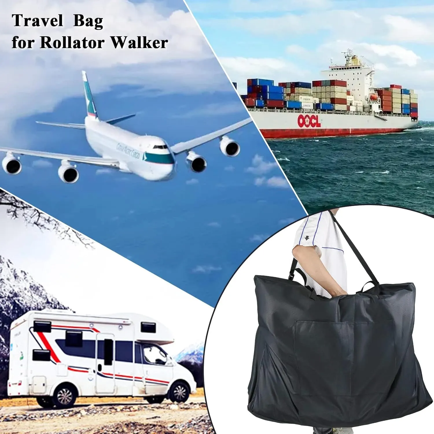 Kasla Rollator Travel Bag,Waterproof Wheelchair Bag for Folding Walker Compatible with Wheelchair Transport Chair Walker Bag for Travel