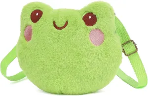 Kawaii Frog Plush Purse Crssobody Bag for Women, Small Cute Frog Bag Fluffy Purse, Stuffed Animal Bag Novelty Purse
