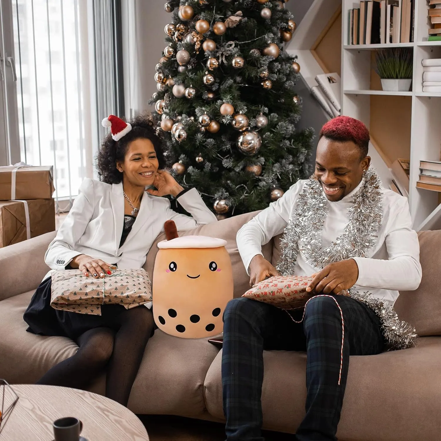 KEDE Cartoon Bubble Tea Plush Pillow,Plush Boba Tea Cup Toy Figurine Toy,Multiple Sizes Cute Bubble Tea Cup Shaped Pillow (A-1,13.7'')