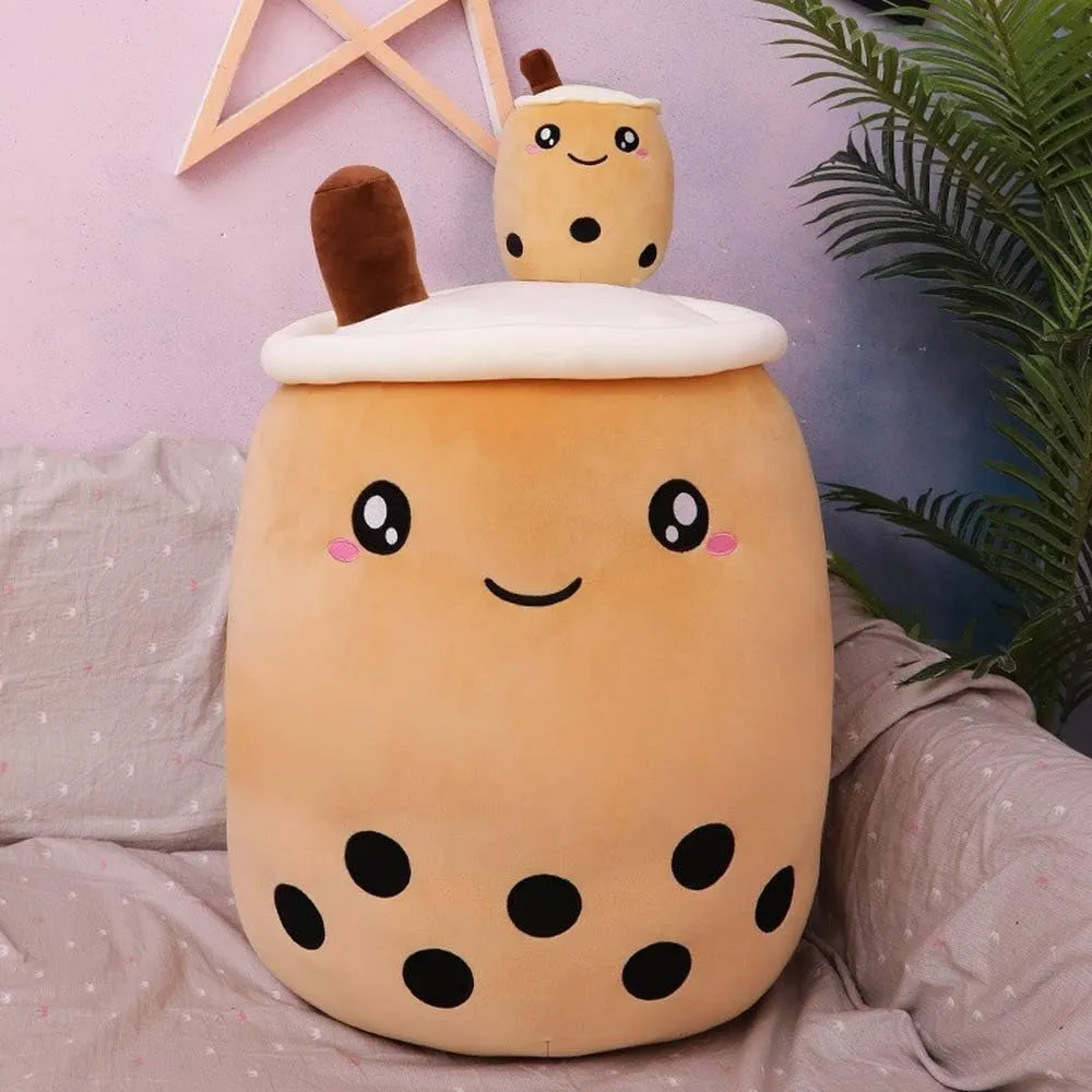 KEDE Cartoon Bubble Tea Plush Pillow,Plush Boba Tea Cup Toy Figurine Toy,Multiple Sizes Cute Bubble Tea Cup Shaped Pillow (A-1,13.7'')