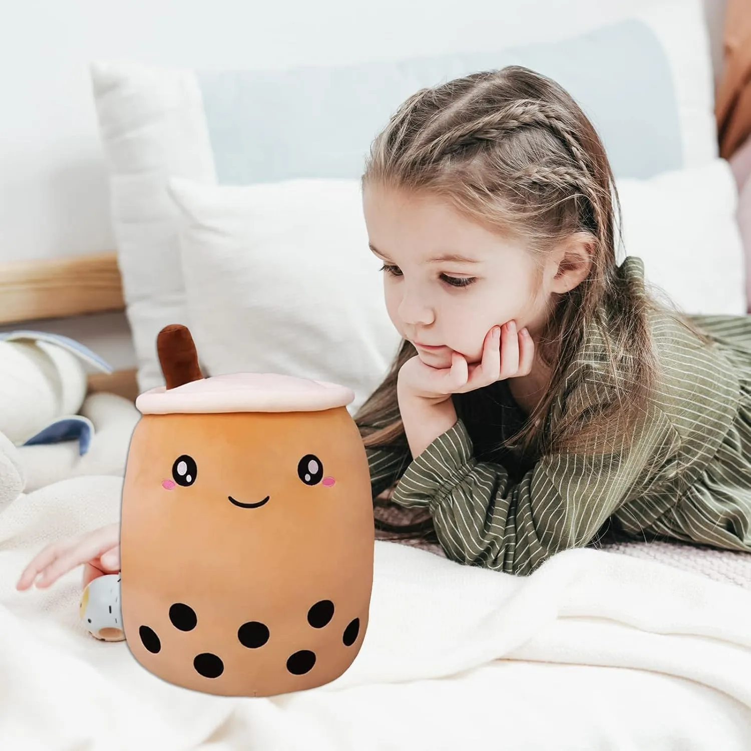 KEDE Cartoon Bubble Tea Plush Pillow,Plush Boba Tea Cup Toy Figurine Toy,Multiple Sizes Cute Bubble Tea Cup Shaped Pillow (A-1,13.7'')