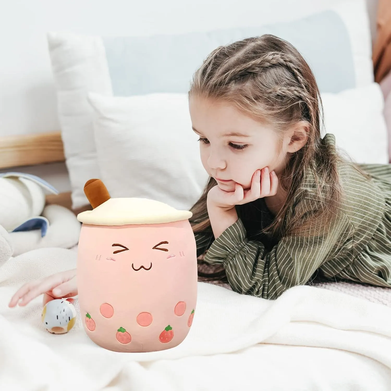KEDE Cartoon Bubble Tea Plush Pillow,Plush Boba Toy Figurine Toy,Multiple Sizes Cute Cup Shaped Pillow (C-2,13.7'')