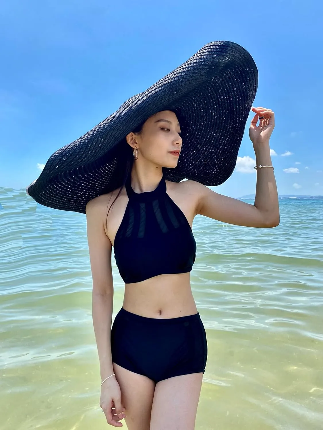 KEYDUACU Oversized Women's Beach hat, 31.5 inch (80cm) Wide Brim Foldable Beach Sunscreen Travel Summer hat