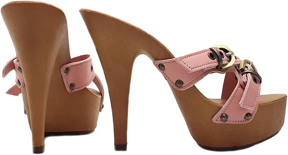 Kiara Shoes Women's Pink Leather Clogs - K9330 ROSA