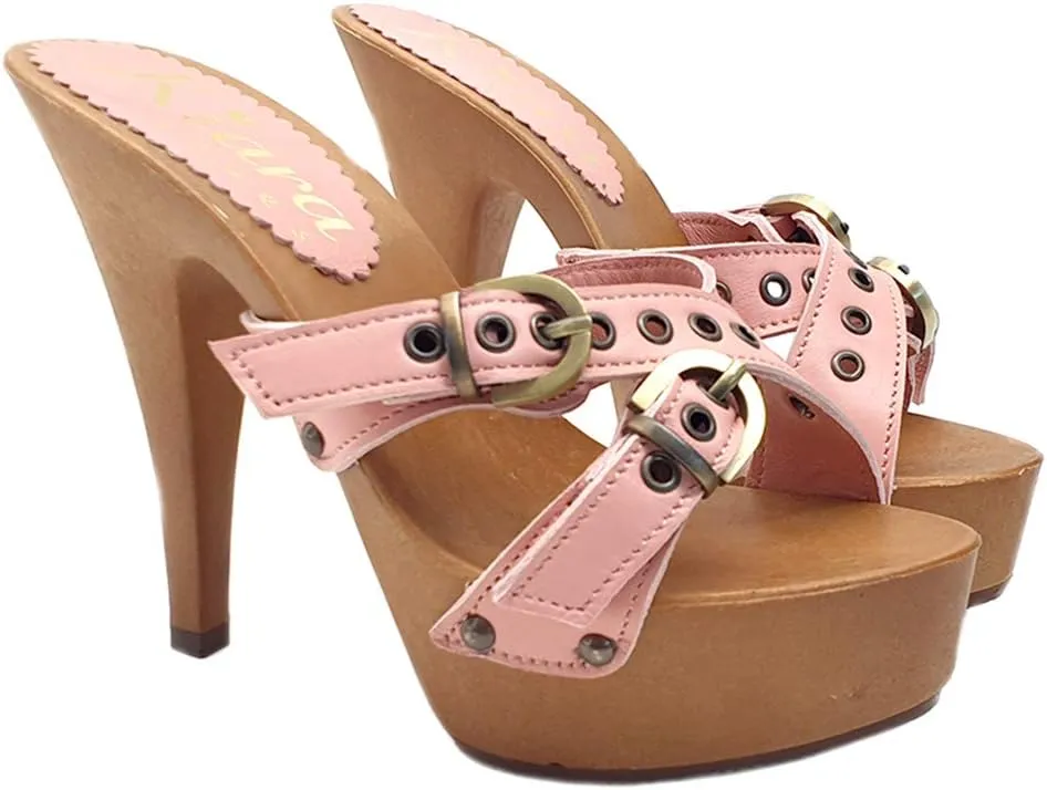 Kiara Shoes Women's Pink Leather Clogs - K9330 ROSA