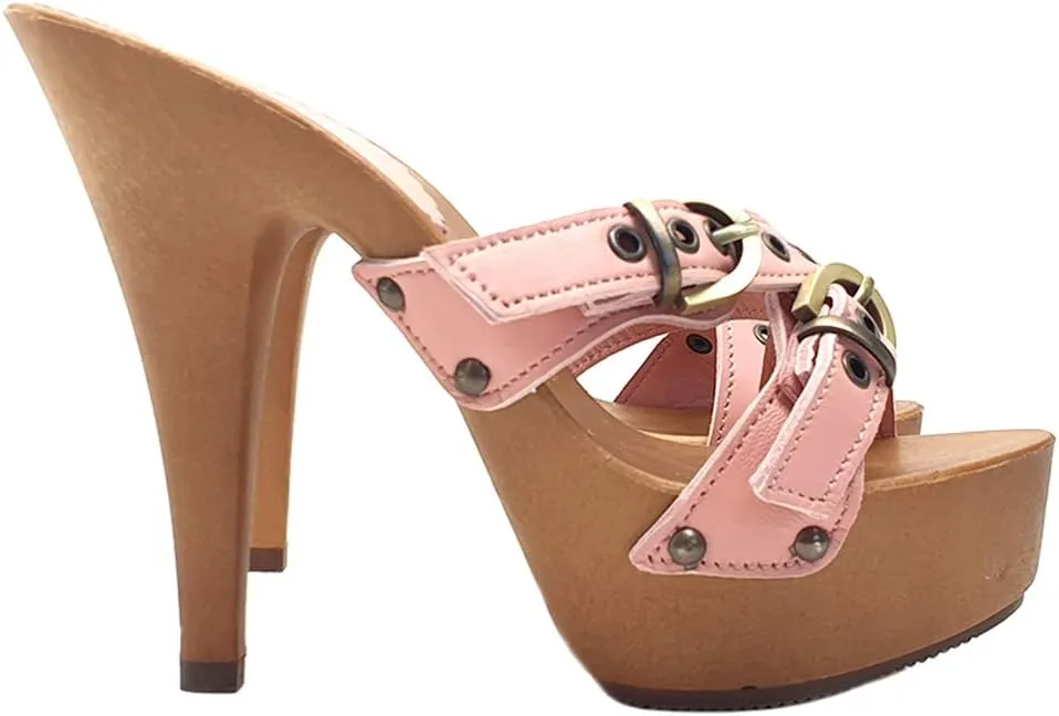 Kiara Shoes Women's Pink Leather Clogs - K9330 ROSA