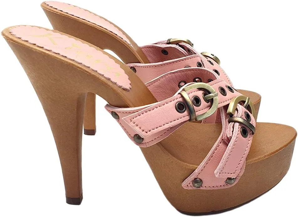 Kiara Shoes Women's Pink Leather Clogs - K9330 ROSA