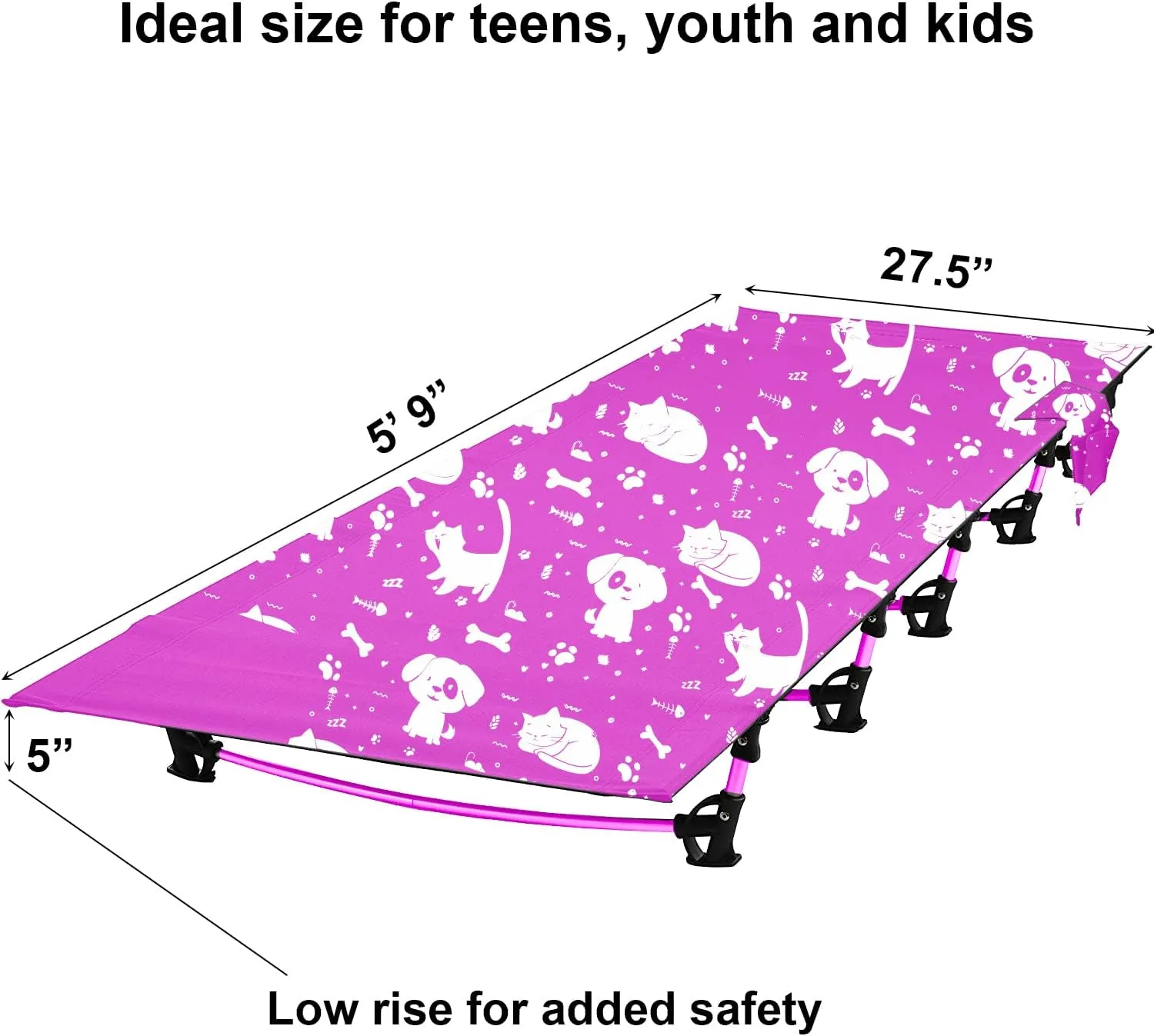 Kids Camping Cot and Toddler Travel Bed | Lightweight and Compact Cots for Sleeping | 5’9” x 27.5” x 5.3” – Portable Folding Cot for Toddler, Kids, Youth and Even Adults