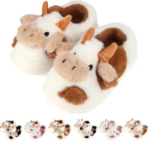 Kids Cow Slippers - Toddler Boys & Girls Soft Plush Animal Slippers - Winter Comfy Warm Fuzzy Memory Foam Non-slip Indoor/Outdoor Shoes