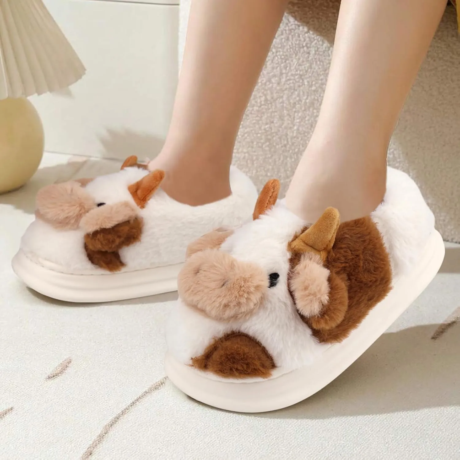 Kids Cow Slippers - Toddler Boys & Girls Soft Plush Animal Slippers - Winter Comfy Warm Fuzzy Memory Foam Non-slip Indoor/Outdoor Shoes