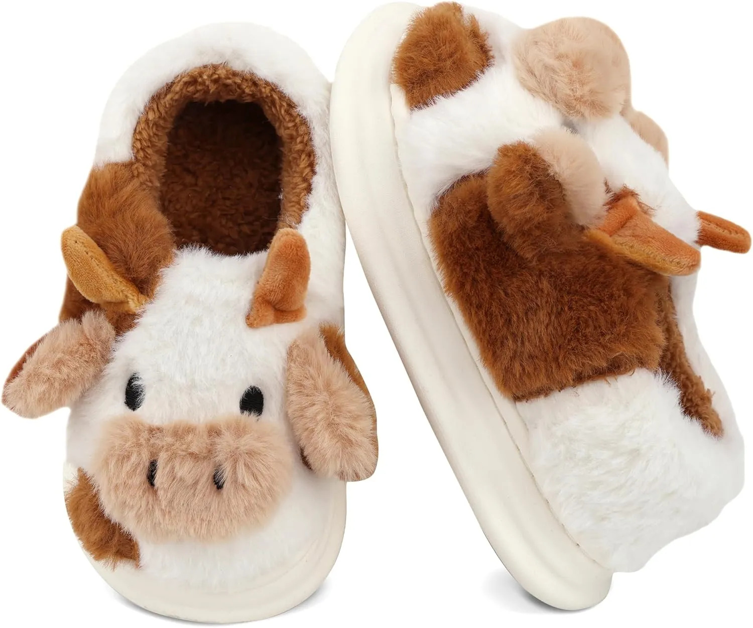 Kids Cow Slippers - Toddler Boys & Girls Soft Plush Animal Slippers - Winter Comfy Warm Fuzzy Memory Foam Non-slip Indoor/Outdoor Shoes