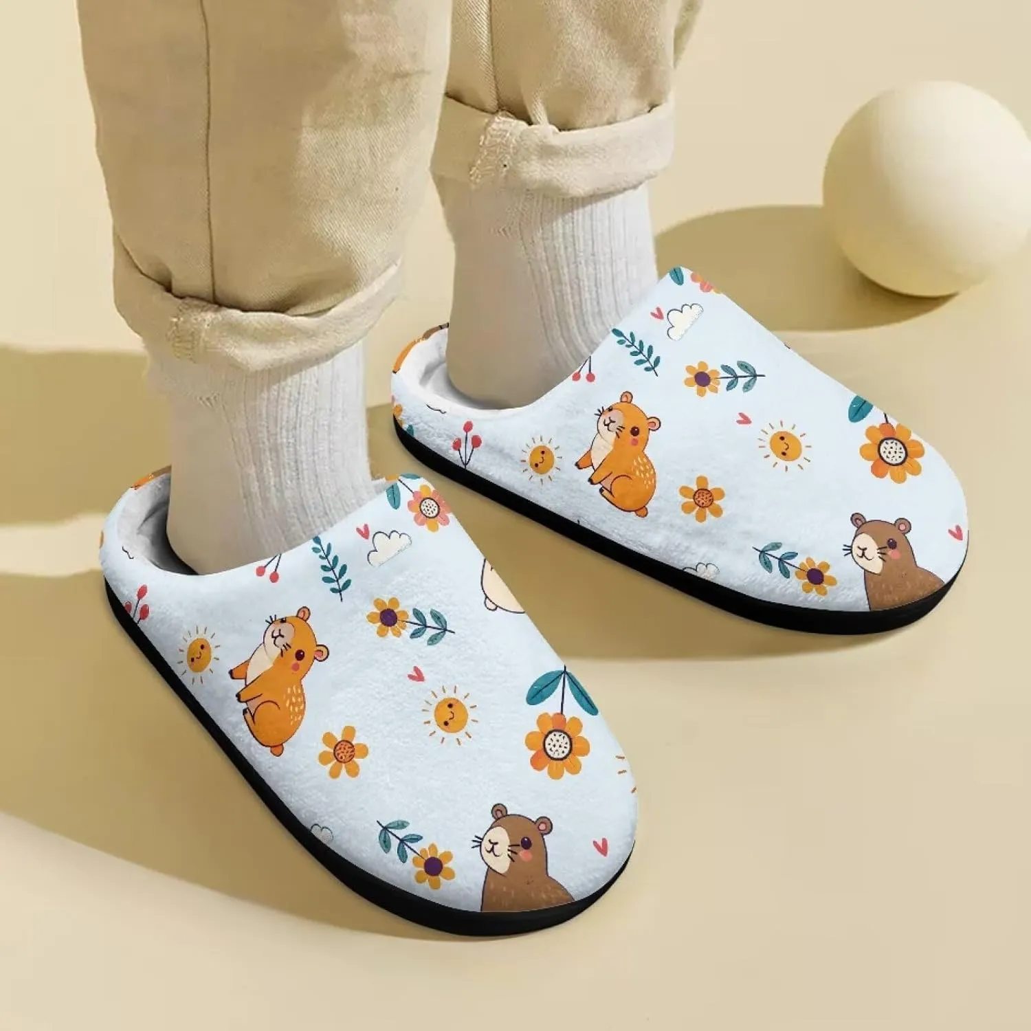 Kids Fluffy Slippers for Winter, Warm Closed Toe Home Slippers, Soft Cozy Scuff Slippers for Boys Girls