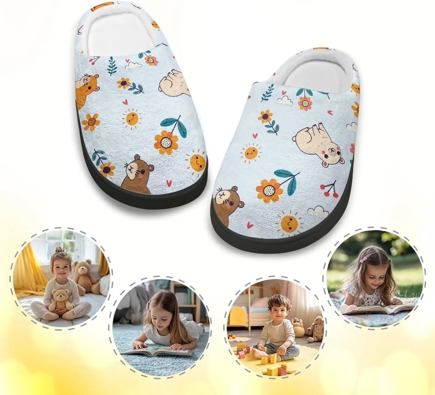 Kids Fluffy Slippers for Winter, Warm Closed Toe Home Slippers, Soft Cozy Scuff Slippers for Boys Girls