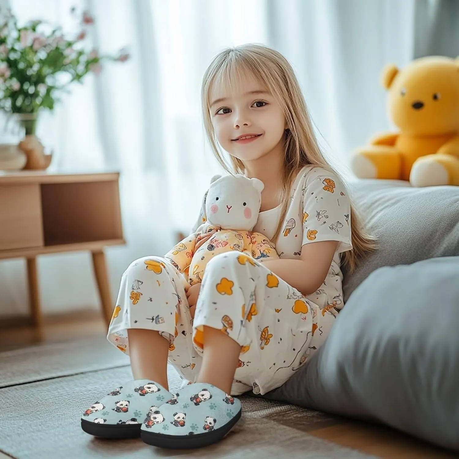 Kids Fluffy Slippers for Winter, Warm Closed Toe Home Slippers, Soft Cozy Scuff Slippers for Boys Girls