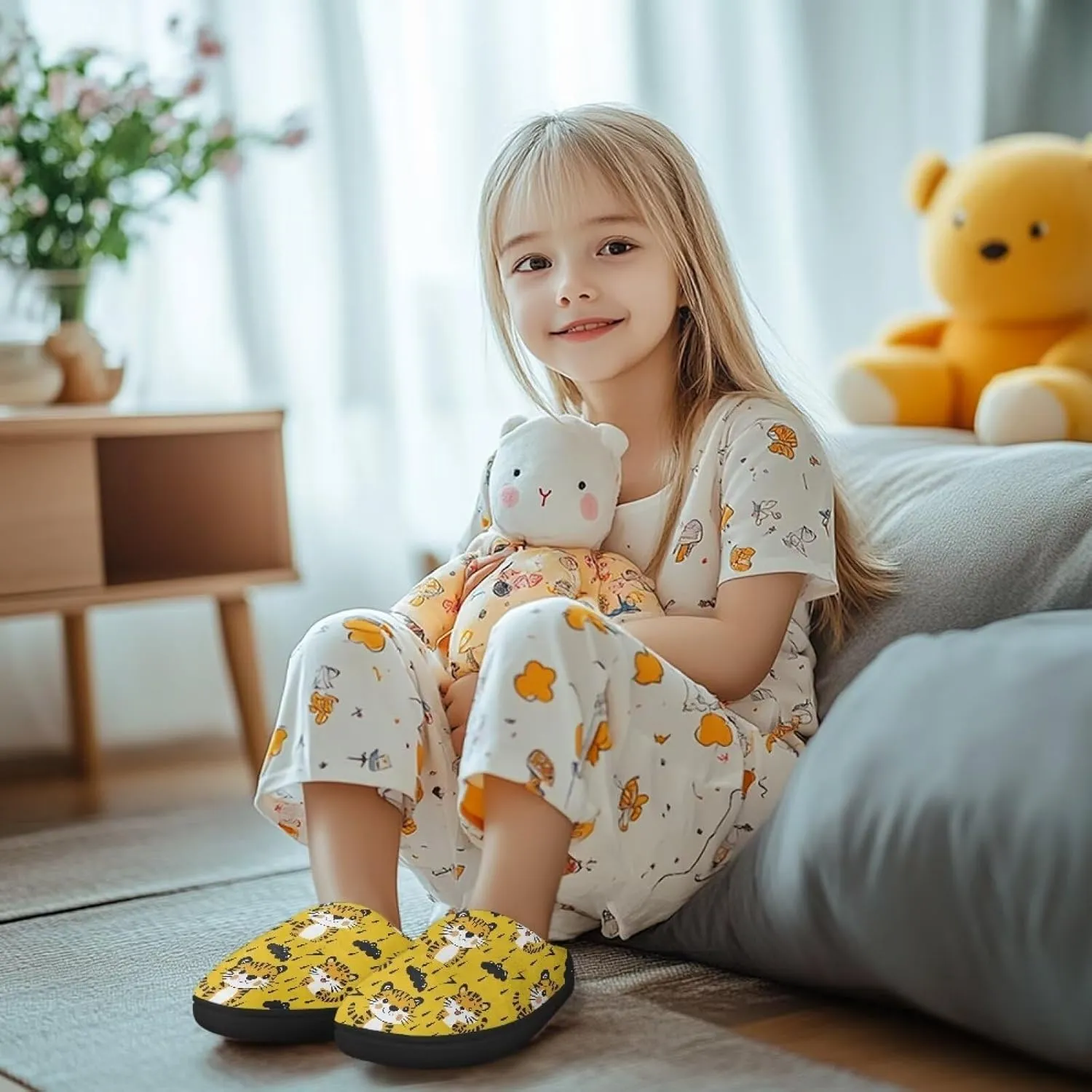 Kids Fluffy Slippers for Winter, Warm Closed Toe Home Slippers, Soft Cozy Scuff Slippers for Boys Girls