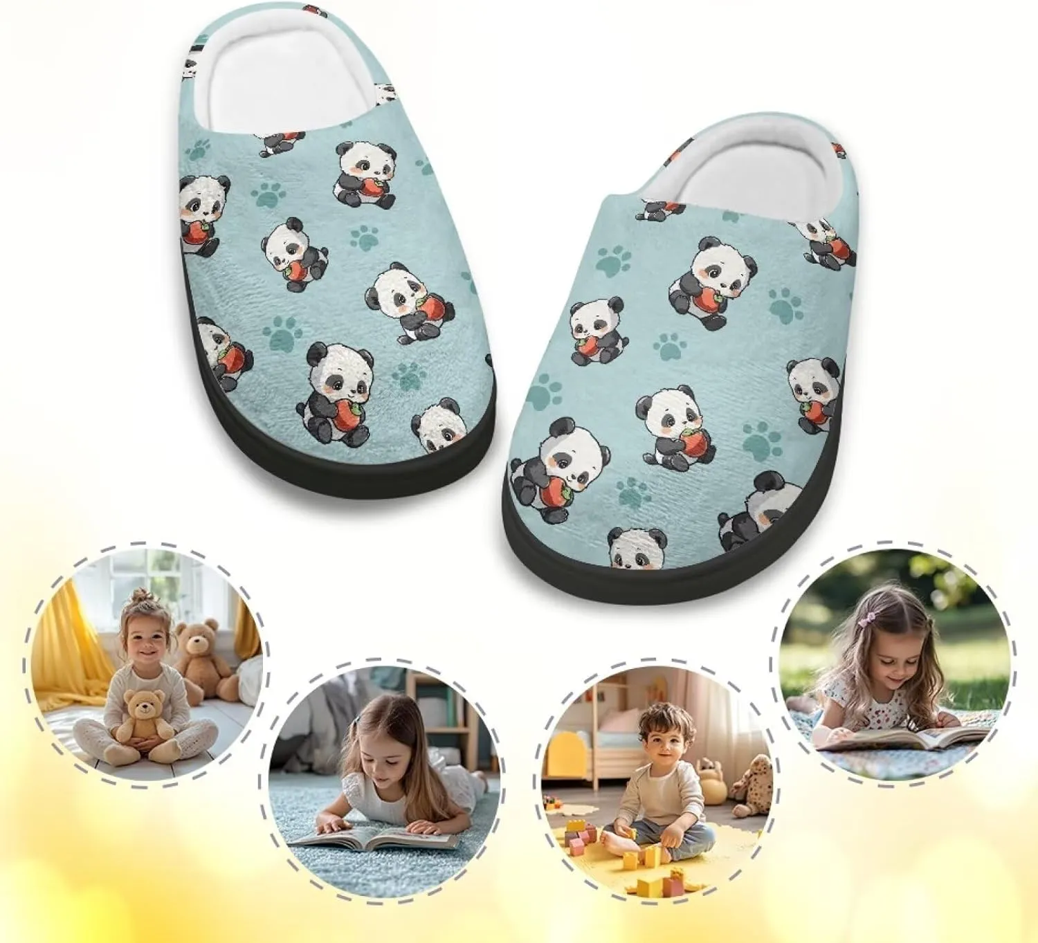 Kids Fluffy Slippers for Winter, Warm Closed Toe Home Slippers, Soft Cozy Scuff Slippers for Boys Girls