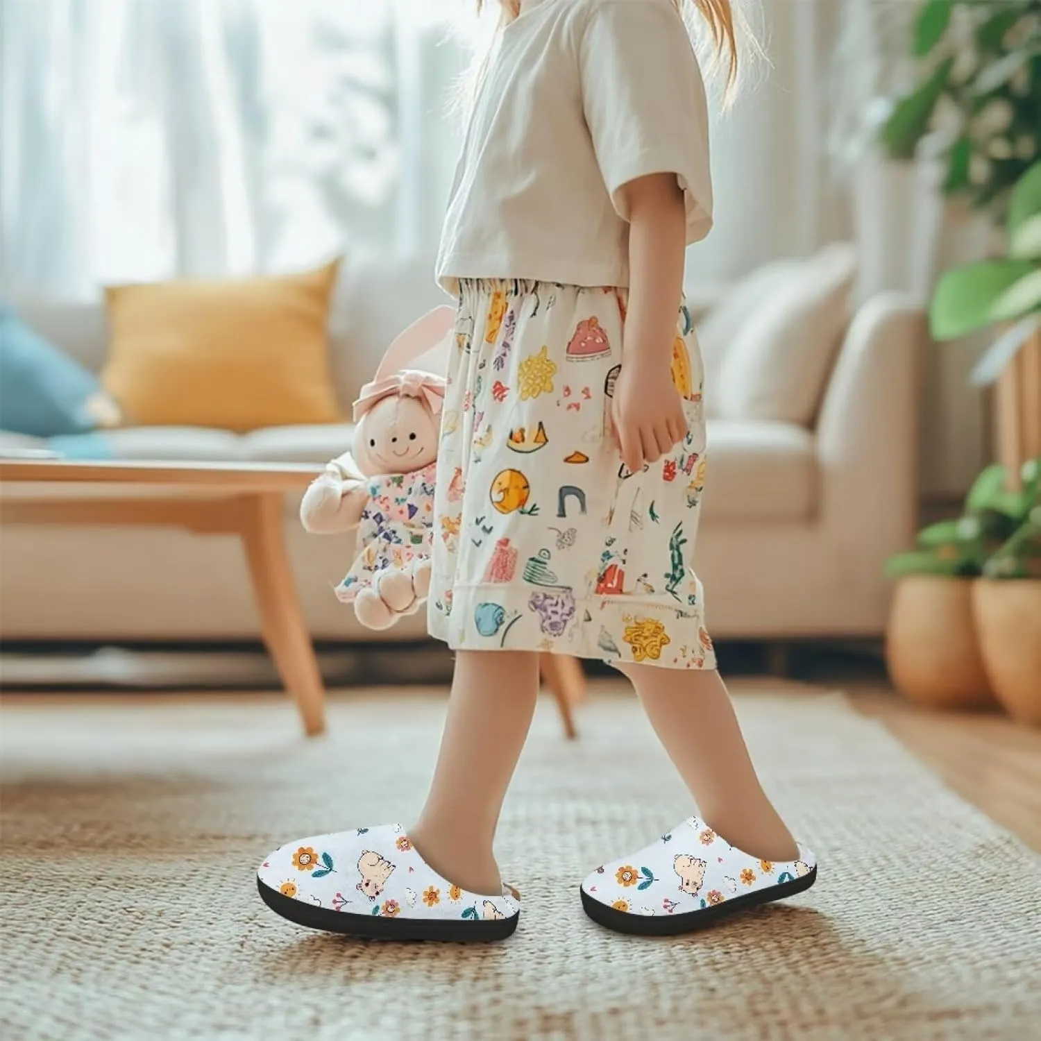 Kids Fluffy Slippers for Winter, Warm Closed Toe Home Slippers, Soft Cozy Scuff Slippers for Boys Girls