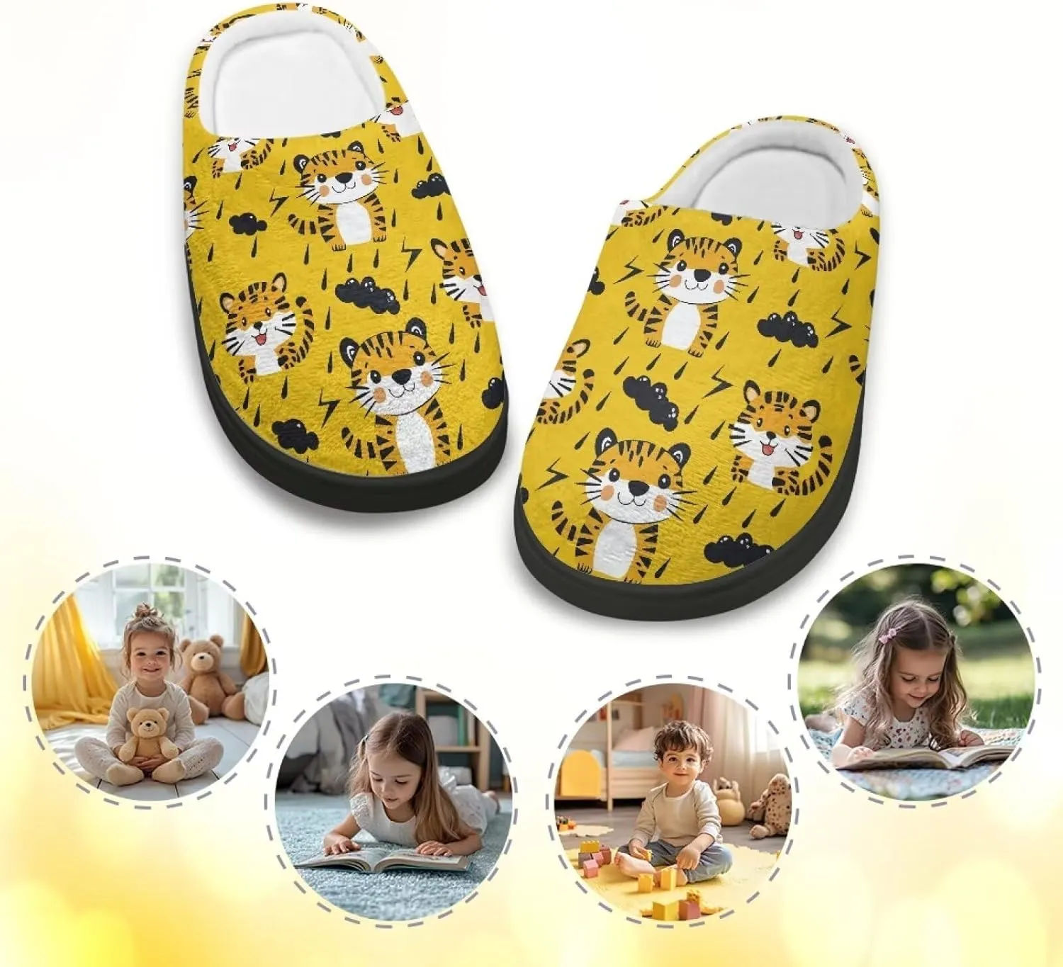 Kids Fluffy Slippers for Winter, Warm Closed Toe Home Slippers, Soft Cozy Scuff Slippers for Boys Girls