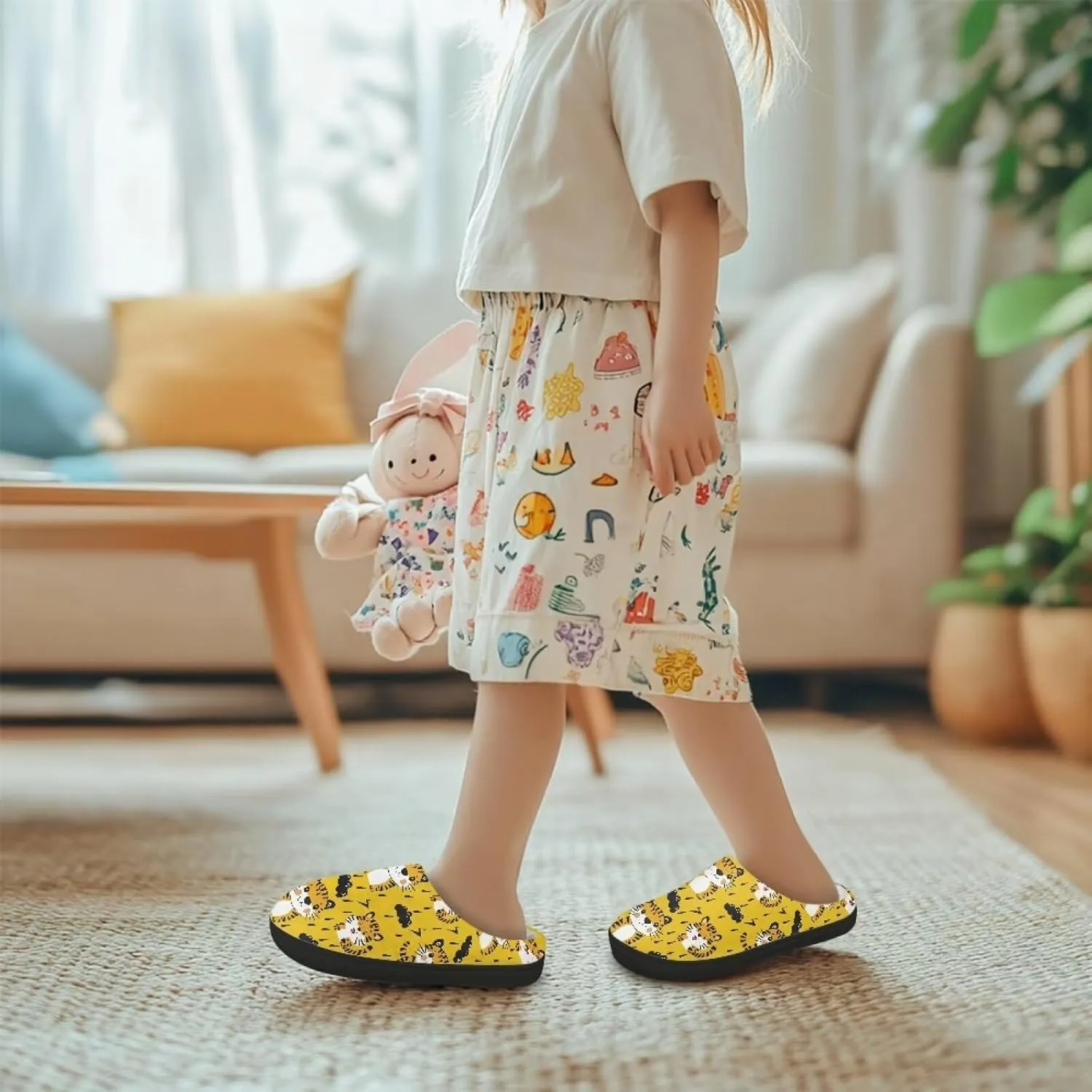 Kids Fluffy Slippers for Winter, Warm Closed Toe Home Slippers, Soft Cozy Scuff Slippers for Boys Girls