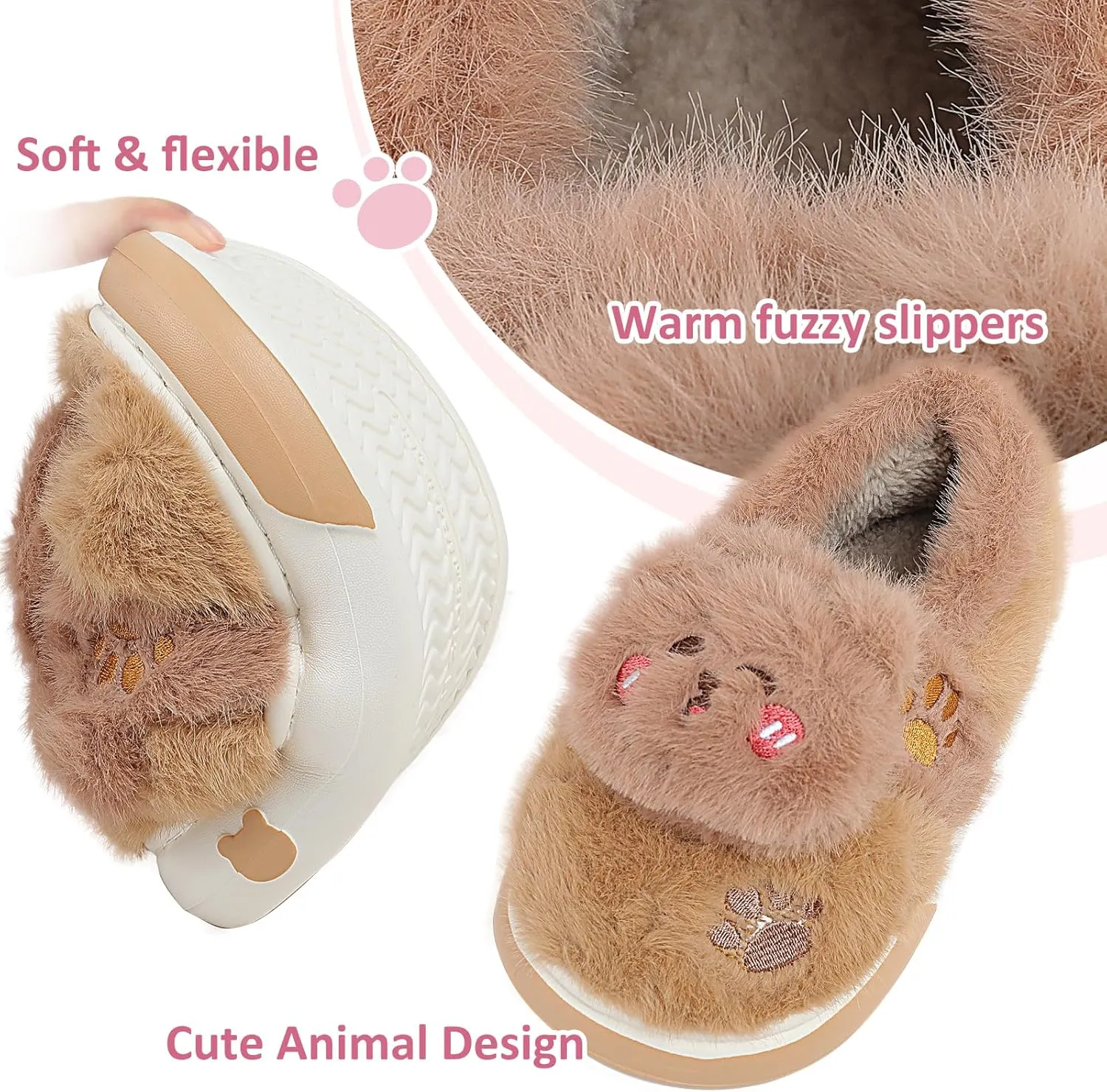 Kids Plush Warm Slippers for Girls Boys Toddlers Winter Fuzzy Indoor House Shoes