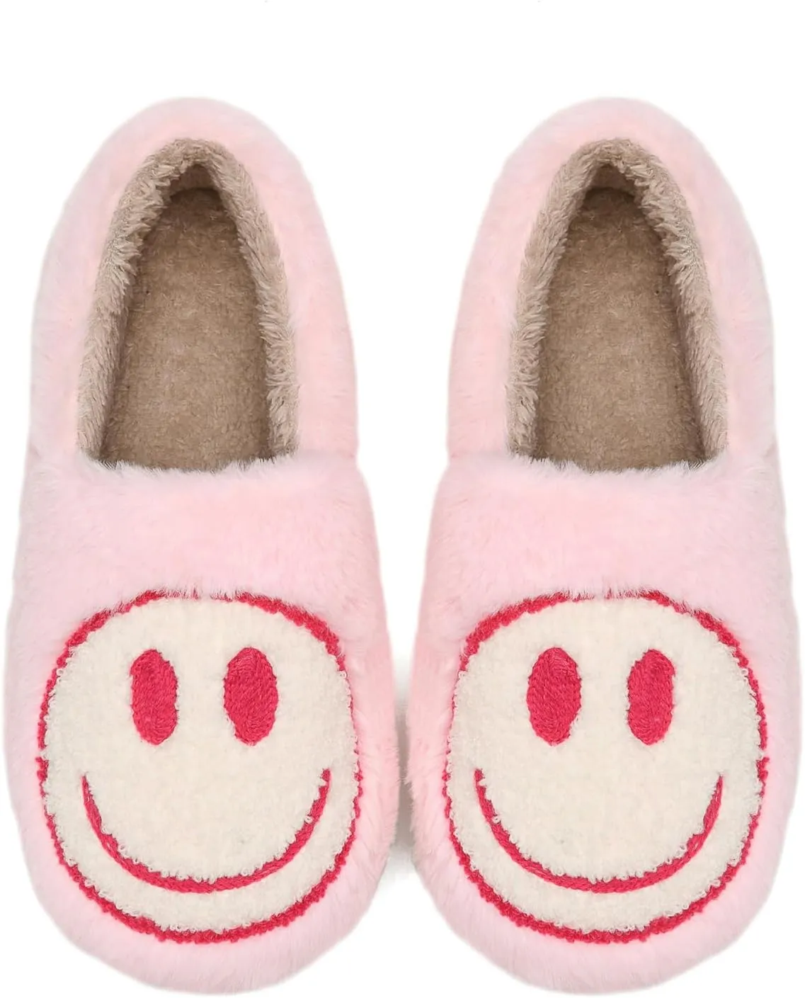 Kids Smile Face Slippers for Boys Girls, Cute Plush Fuzzy Toddler Infant Happy Face Slippers, Indoor Outdoor Non-slip Robber Sole with Memory Foam Warm Pillow House Shoes